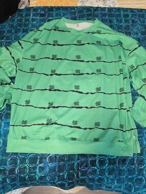 Men's Long Sleeve Green Clover-Print St. Patrick's Day Shirt Size 3XL
